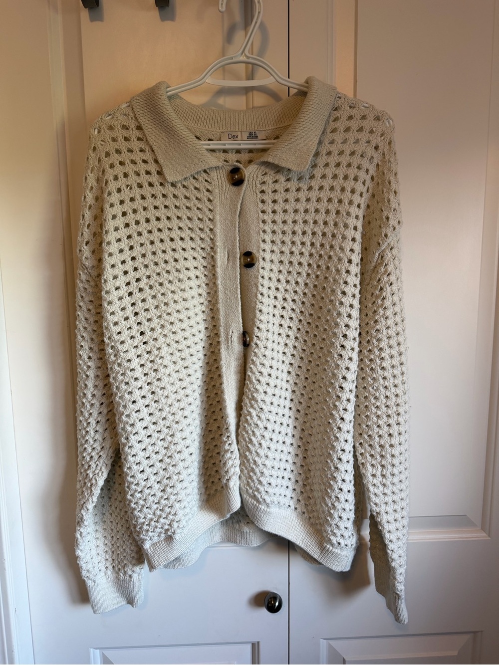 Dex Open-Knit Cream Button-Up Cardigan